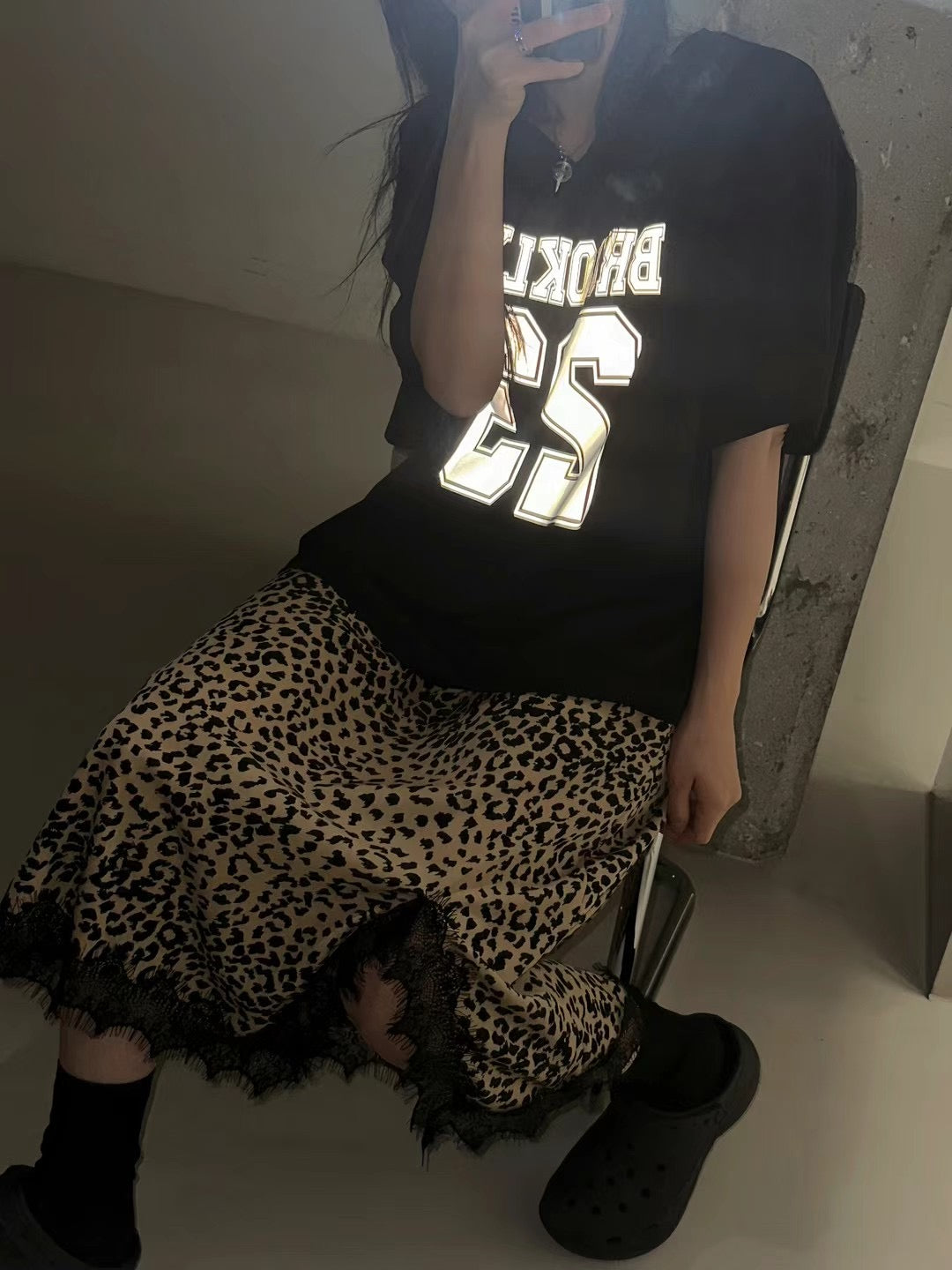 Leopard Lace Satin Skirt