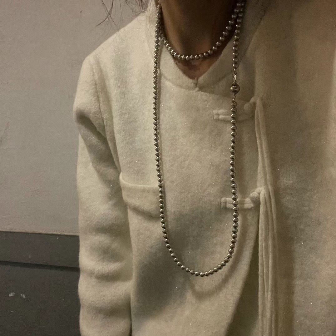 Long silver Pearl necklace