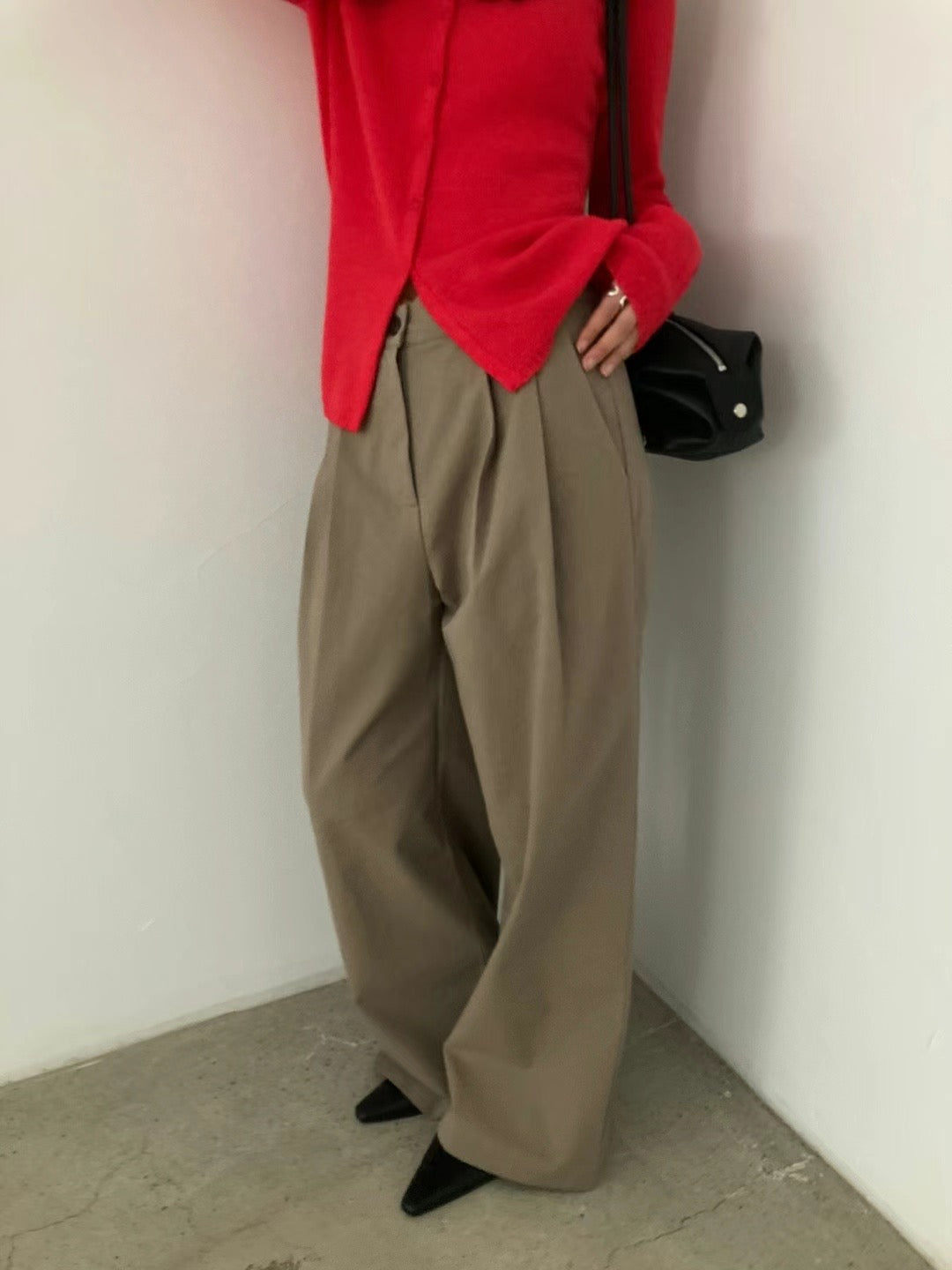 Chino Pleated Wide-Legs Trousers